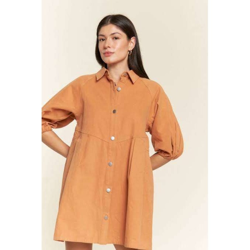 Jade by Jane Terracotta Orange Button Front Babydoll Mini Shirt Dress Large